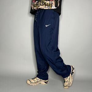 Vintage Y2K Nike Sweatpants Mens L Baggy Wide Leg Navy Blue White Polyester